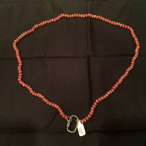 Diamond Carabiner Cherry Quartz stone bead necklace New with tag
